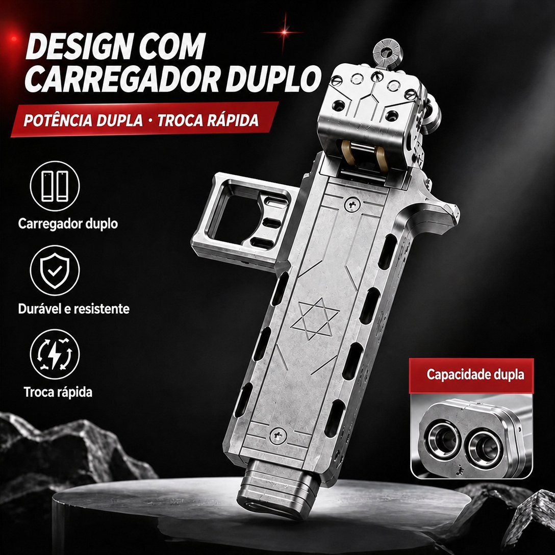 Design com carregador duplo: potência dupla e troca rápida